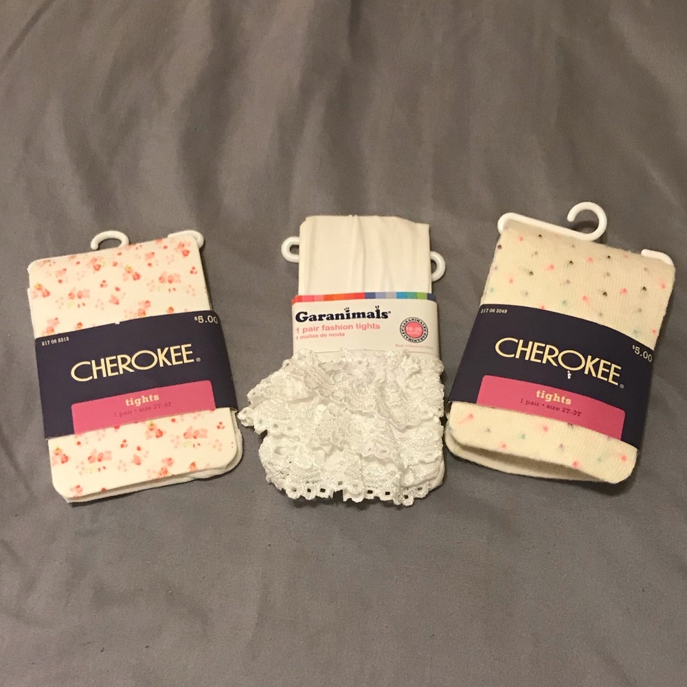 Lot of tights with flowers, dots & ruffles
